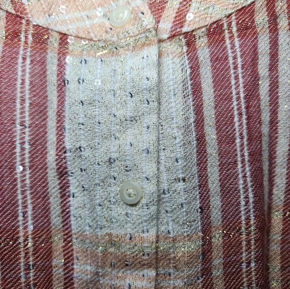 Simply Emma Plaid Silver Thread Sequin button Womens Size 3X Short Sleeve Blouse - Picture 4 of 8